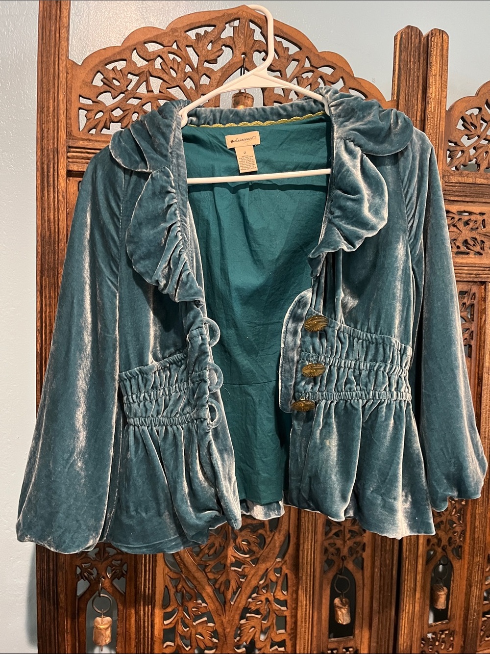 elevenses Teal Velvet Ruffled Peplum Jacket - Picture 5 of 5